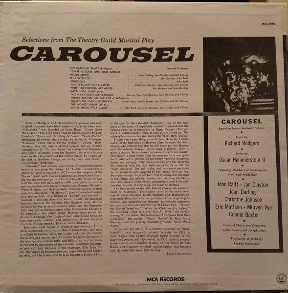 John Raitt And Jan Clayton, Original Broadway Cast* : Carousel - Original Broadway Cast Album (LP, Album, RE)
