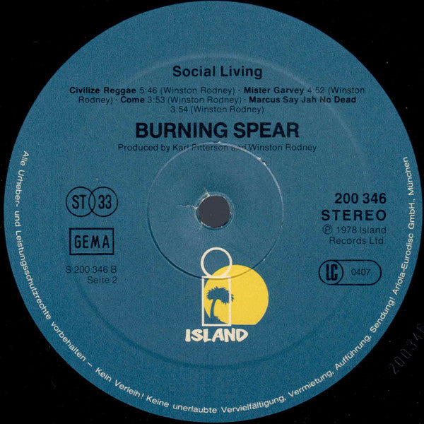 Burning Spear : Social Living (LP, Album)