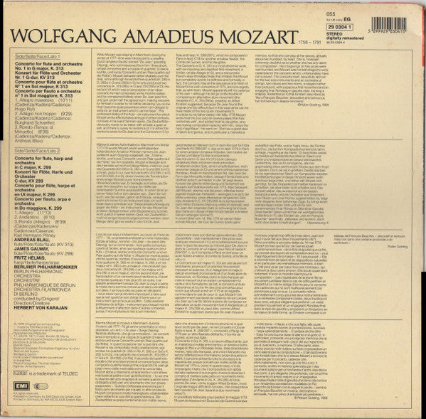 Wolfgang Amadeus Mozart, Berliner Philharmoniker, Herbert von Karajan, James Galway, Fritz Helmis, Andreas Blau : Flötenkonzert - Flute Concerto No. 1/Konzert Für Flöte, Harfe Und Orchester - Concerto For Flute, Harp And Orchestra (LP, RE)