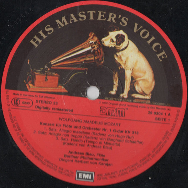 Wolfgang Amadeus Mozart, Berliner Philharmoniker, Herbert von Karajan, James Galway, Fritz Helmis, Andreas Blau : Flötenkonzert - Flute Concerto No. 1/Konzert Für Flöte, Harfe Und Orchester - Concerto For Flute, Harp And Orchestra (LP, RE)