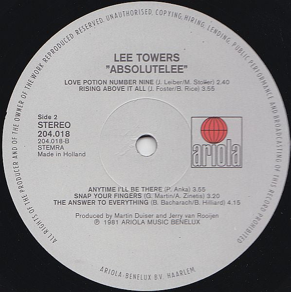 Lee Towers : Absolutelee (LP, Album)