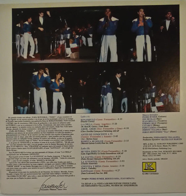 Fernandito Villalona Y Su Orquesta : Para Mi Pueblo..."Todo" (LP, Album)