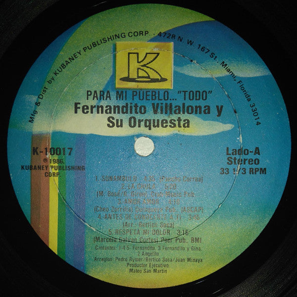 Fernandito Villalona Y Su Orquesta : Para Mi Pueblo..."Todo" (LP, Album)