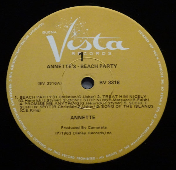 Annette (7) : Annette's Beach Party (LP, Album, Mono, RE)