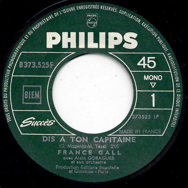 France Gall : Dis A Ton Capitaine / Un Prince Charmant (7", Mono, Jukebox, Car)