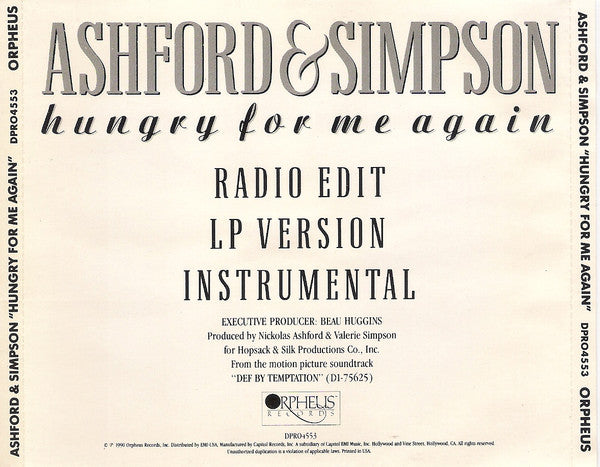 Ashford & Simpson : Hungry For Me Again  (CD, Single, Promo)
