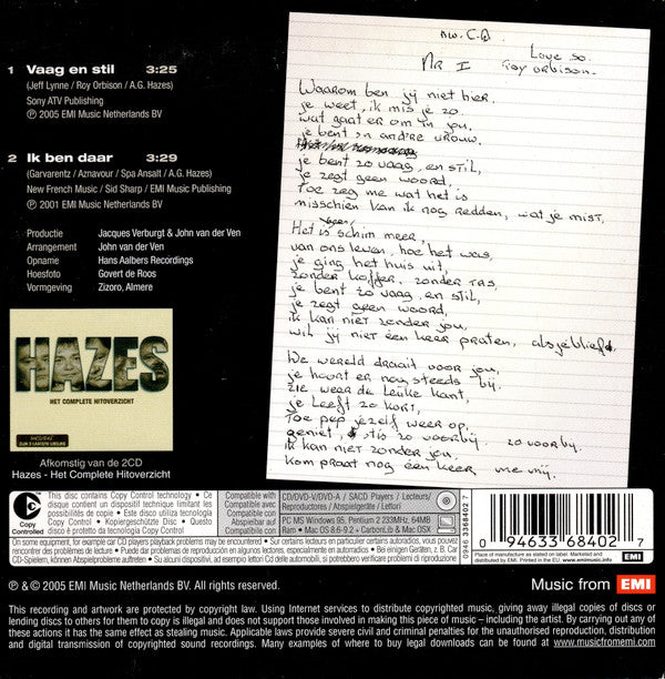 André Hazes : Vaag En Stil (CD, Single, Copy Prot.)