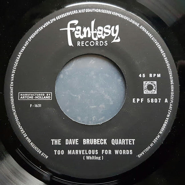 The Dave Brubeck Quartet : Too Marvelous For Words / All The Things You Are (7", Single)