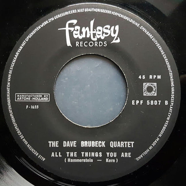 The Dave Brubeck Quartet : Too Marvelous For Words / All The Things You Are (7", Single)