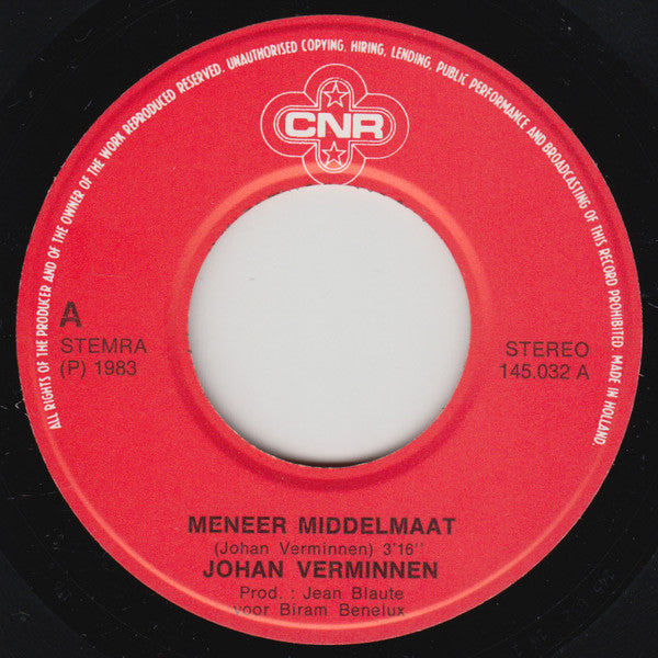 Johan Verminnen : Meneer Middelmaat (7", Single)
