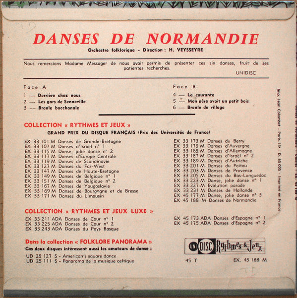 Orchestre Folklorique : Danses De Normandie (7", Mono)