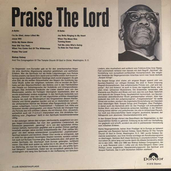 Samuel Kelsey And The Congregation of the Temple Church of God and Christ, Washington : Praise The Lord (LP, Album, Clu)