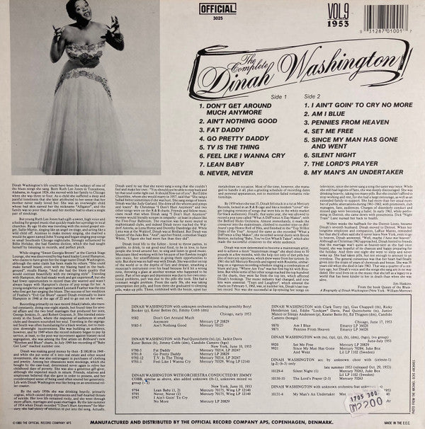 Dinah Washington : The Complete Dinah Washington Vol. 9 1953 (LP, Comp)