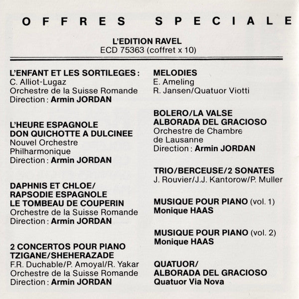 Maurice Ravel, L'Orchestre De La Suisse Romande, Armin Jordan : CD Catalogue 1988 (CD, Comp)
