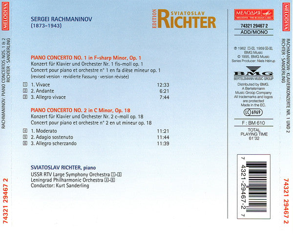 Sviatoslav Richter, Sergei Vasilyevich Rachmaninoff : Piano Concertos Nos. 1 & 2 (CD, Comp, Mono, RM)