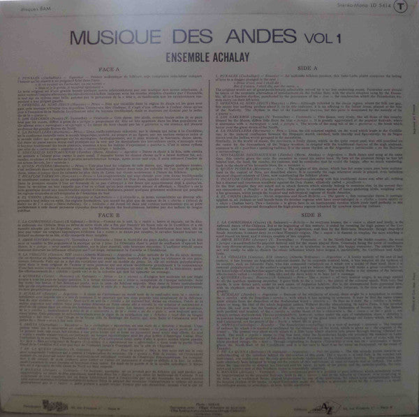 L'Ensemble Achalay : Musique Des Andes Vol. 1 (LP, Album)