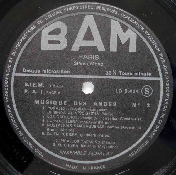 L'Ensemble Achalay : Musique Des Andes Vol. 1 (LP, Album)