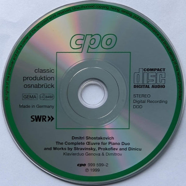 Dmitri Shostakovich · Igor Stravinsky · Sergei Prokofiev · Grigoras Dinicu - Piano Duo Genova & Dimitrov : Complete Works For Piano Duo (CD)