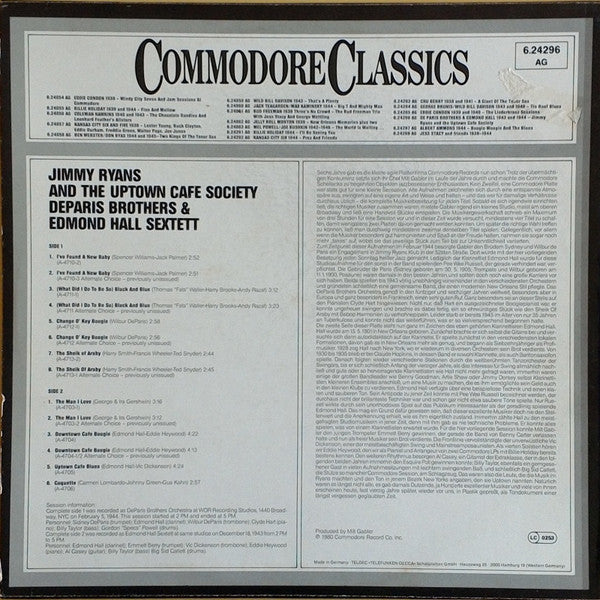 De Paris Brothers Orchestra, Edmond Hall Sextet : Jimmy Ryan's And The Uptown Cafe Society (1943 And 1944) (LP, Comp)