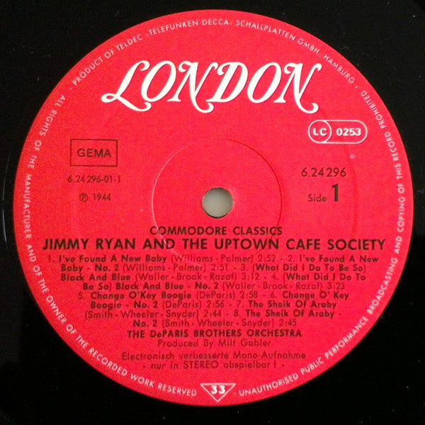 De Paris Brothers Orchestra, Edmond Hall Sextet : Jimmy Ryan's And The Uptown Cafe Society (1943 And 1944) (LP, Comp)