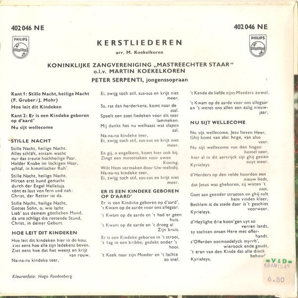 De Mastreechter Staar o.l.v. Martin Koekelkoren : Kerstliederen (7", EP)