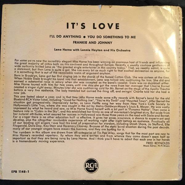 Lena Horne With Lennie Hayton And His Orchestra : It's Love (7", EP, Top)