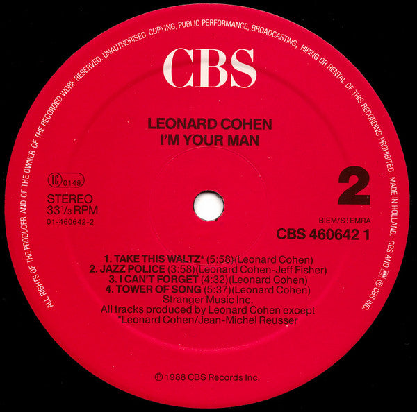 Leonard Cohen : I'm Your Man (LP, Album)
