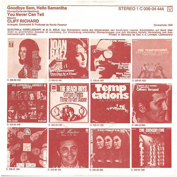 Cliff Richard : Goodbye Sam, Hello Samantha (7", Single)