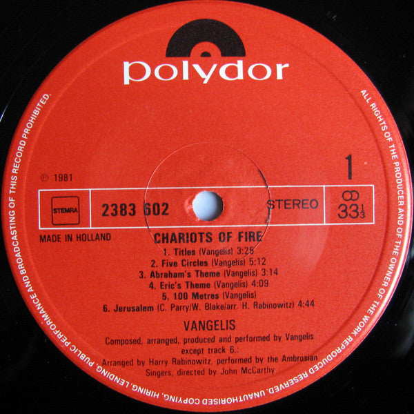 Vangelis : Chariots Of Fire (LP, Album)