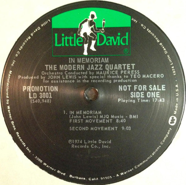 The Modern Jazz Quartet : In Memoriam (LP, Album, Promo)