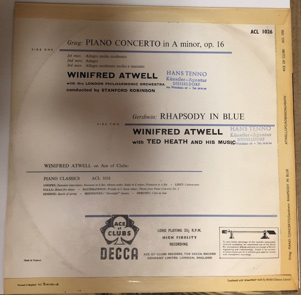 Winifred Atwell : Grieg Piano Concerto / Gershwin Rhapsody In Blue (LP, Comp)