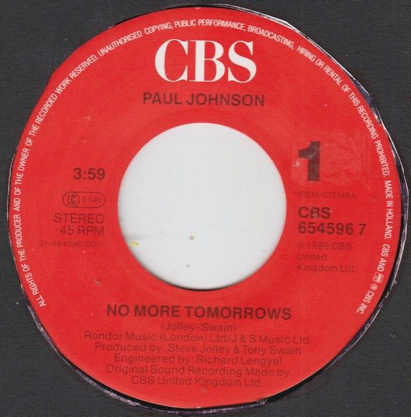 Paul Johnson (2) : No More Tomorrows (7")