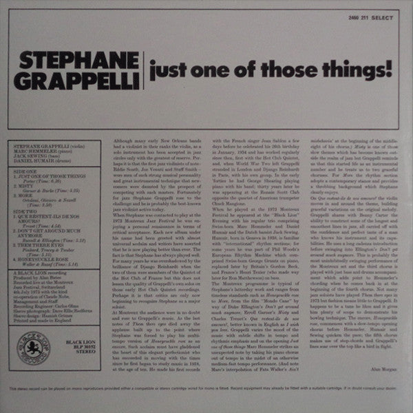Stephane Grappelli* : Just One Of Those Things! (LP, Album)