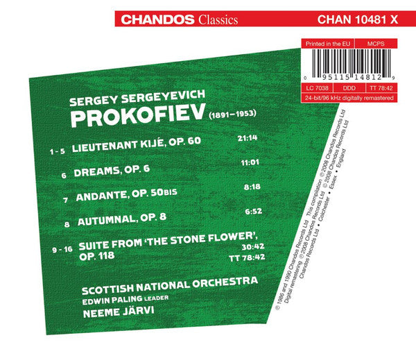 Sergei Prokofiev, Royal Scottish National Orchestra, Neeme Järvi : Lieutenant Kijé / Suite From The Stone Flower / Autumnal / Andante (Op. 50BIS) / Dreams (CD, Comp, RM)