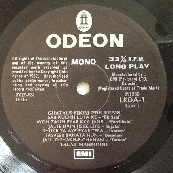 Talat Mahmood : Ghazals From The Films (LP, Comp, Mono)