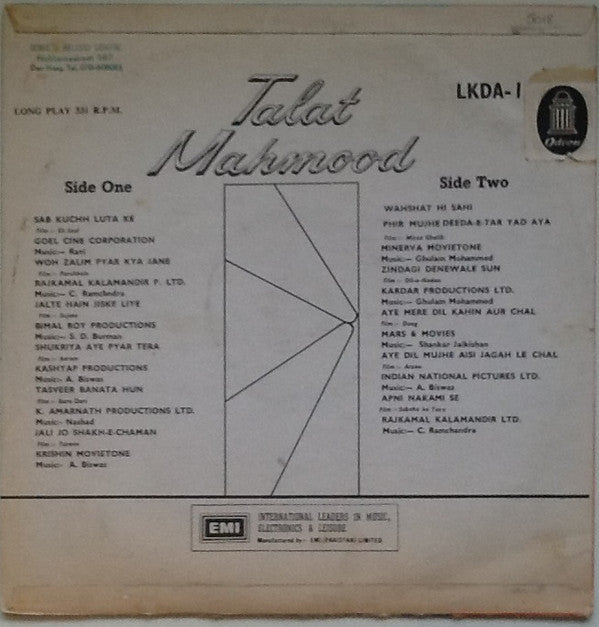 Talat Mahmood : Ghazals From The Films (LP, Comp, Mono)