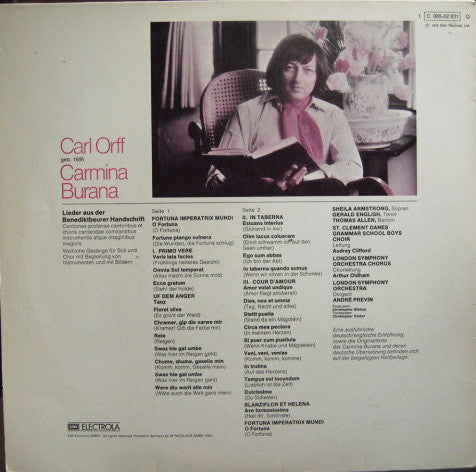 Carl Orff, André Previn, London Symphony Orchestra & London Symphony Chorus, St. Clement Danes Grammar School Boys' Choir, Sheila Armstrong, Gerald English, Thomas Allen : Carmina Burana (LP, Album, Quad)