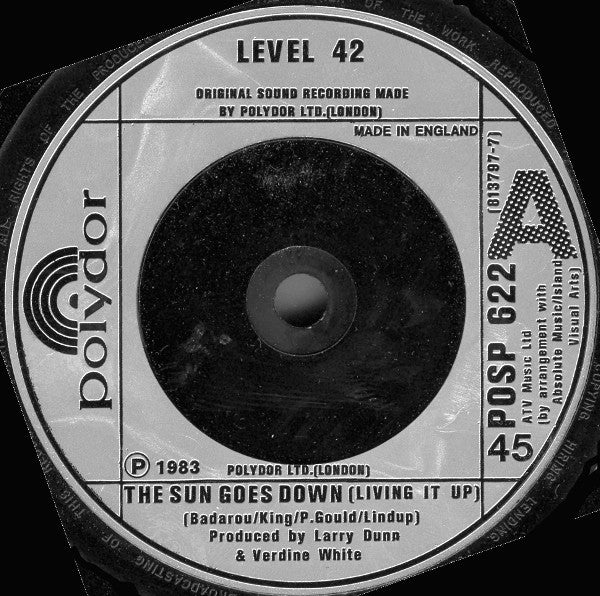 Level 42 : The Sun Goes Down (Living It Up) (7", Single, Sil)