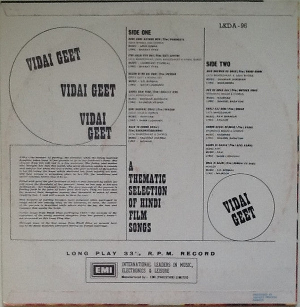 Various : Vidai Geet (Marriage Songs From Films) (LP, Comp, Mono, RE)