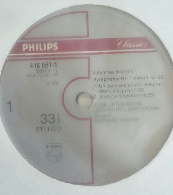 Johannes Brahms, Concertgebouworkest, Bernard Haitink : Symphony No. 1 (LP, Album, RE)