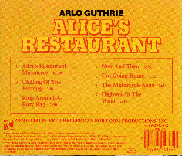 Arlo Guthrie : Alice's Restaurant (CD, Album)