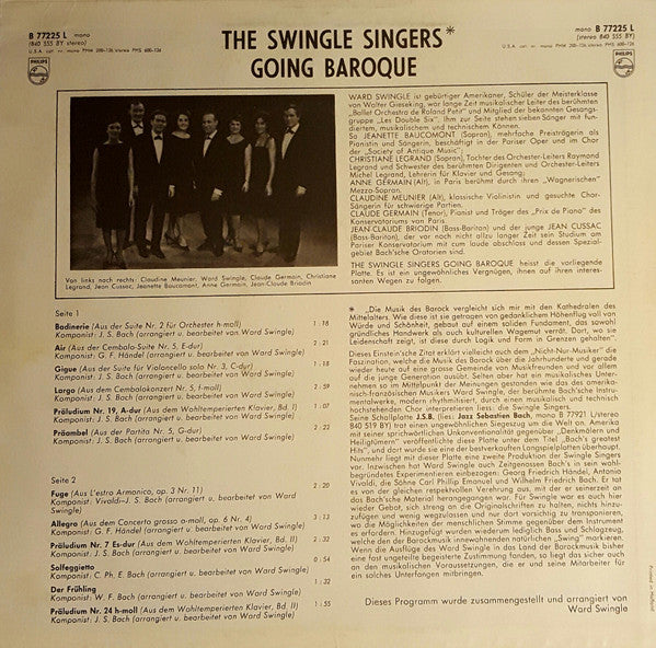 Les Swingle Singers : Going Baroque (LP, Album, Mono)