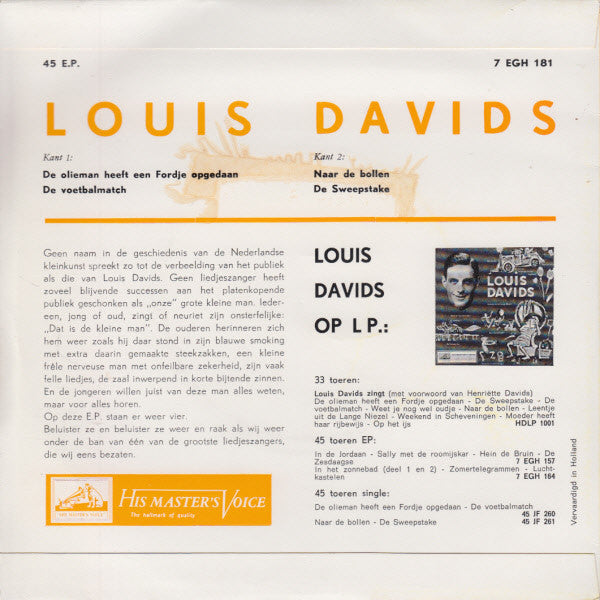Louis Davids : De Olieman Heeft Een Fordje Opgedaan (7", EP)