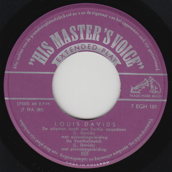 Louis Davids : De Olieman Heeft Een Fordje Opgedaan (7", EP)