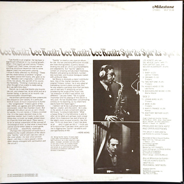 Lee Konitz : Spirits (LP, Album, RP)