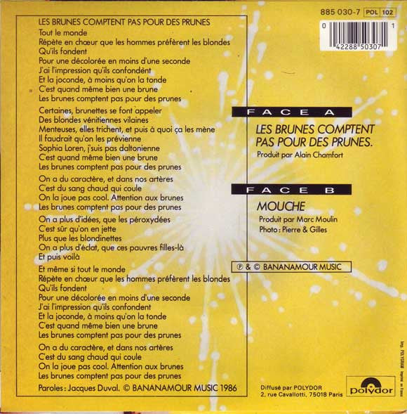 Lio : Les Brunes Comptent Pas Pour Des Prunes (7", Single, Imp)