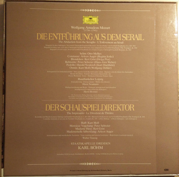 Wolfgang Amadeus Mozart - Arleen Auger, Reri Grist, Peter Schreier, Harald Neukirch, Kurt Moll, Staatskapelle Dresden With Karl Böhm : Die Entführung Aus Dem Serail / Der Schauspieldirektor (3xLP + Box)