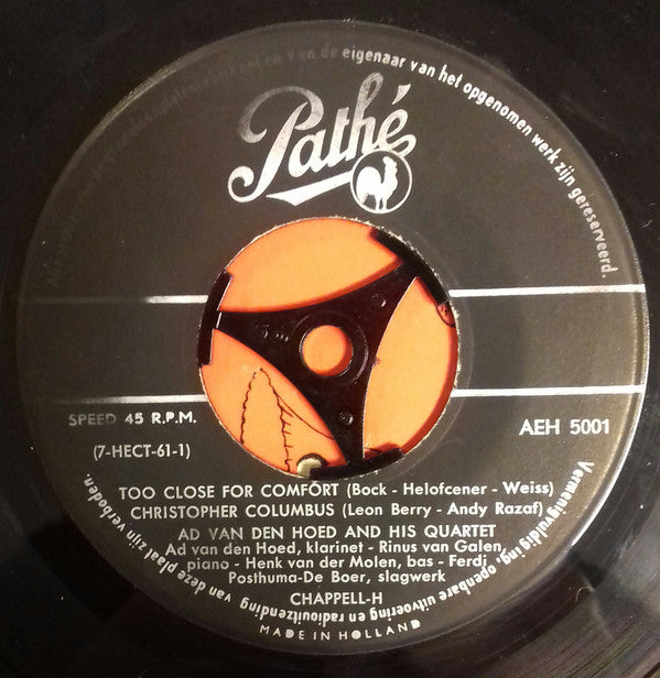 Ad Van Den Hoed Kwartet : Too Close For Comfort (7", EP, Mono)