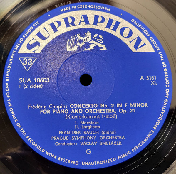 Frédéric Chopin / Franz Liszt, František Rauch, The Prague Symphony Orchestra, Václav Smetáček : Piano Concerto No. 2 In F Minor / Piano Concerto No. 2 In A Major (LP, Album, Mono)