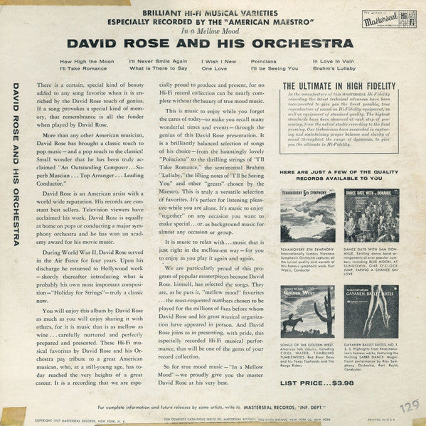David Rose & His Orchestra : In A Mellow Mood (LP, Album, Mono)